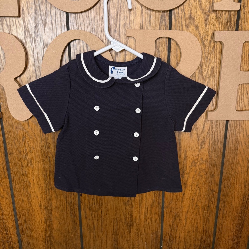 Blue Nautical Mondays Child Top Kids 4T Preppy Sailorcore Fisherman Old Money